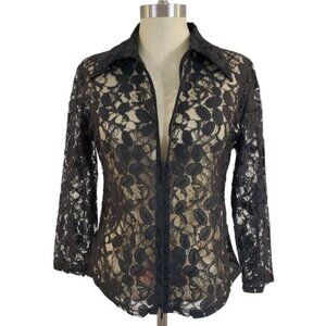 Samuel Dong Black Sheer Lace Cardigan L Fairy Grunge Y2K Whimsigoth Goth